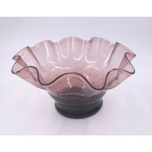 Bischoff Purple AMETHYST Glass Ruffle Edge Hand Blown w/Bubbles - MID CENTURY